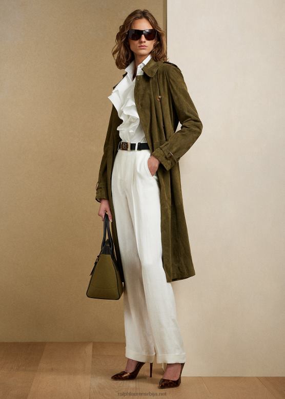 Жене Ralph Lauren Стамфорд плисиране ланене панталоне V2V443573 керамичка бела