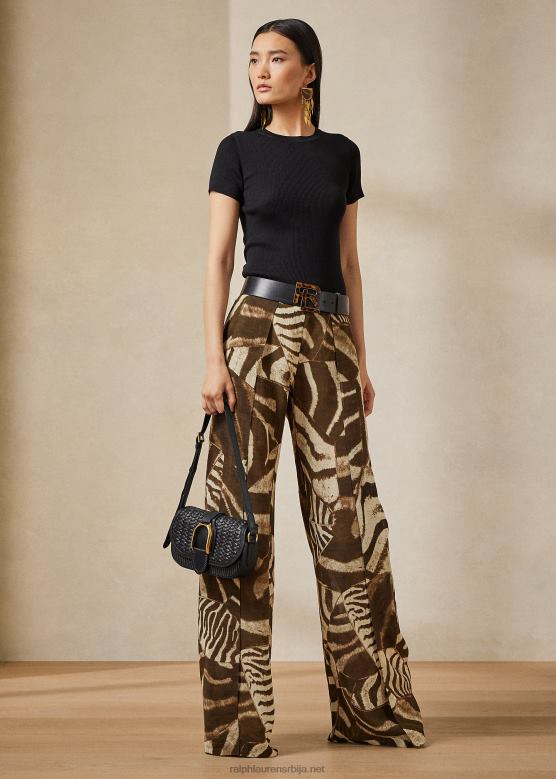 Жене Ralph Lauren саундерс ланене панталоне са зебра принтом V2V443589 браон/крем мулти