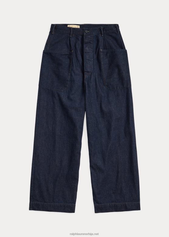 Жене Ralph Lauren памучно-ланене тексас панталоне широких ногавица V2V443665 индиго