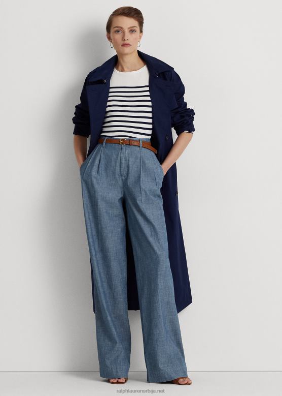 Жене Ralph Lauren плисиране шамбре панталоне широких ногавица V2V443969 берил плаво прање