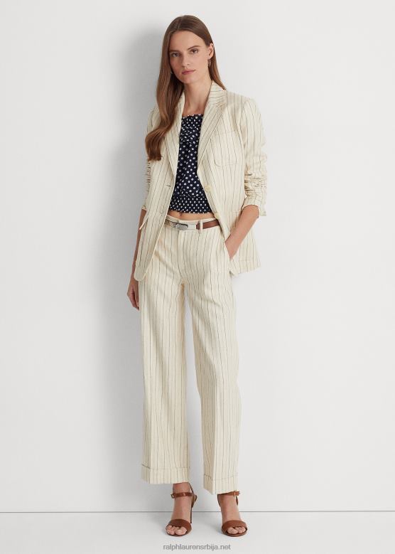 Жене Ralph Lauren пругасте кепер широке скраћене панталоне V2V444112 крем/пречишћена морнарска