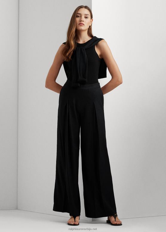 Жене Ralph Lauren плисиране панталоне широких ногавица од мешавине кепера V2V444329 црн