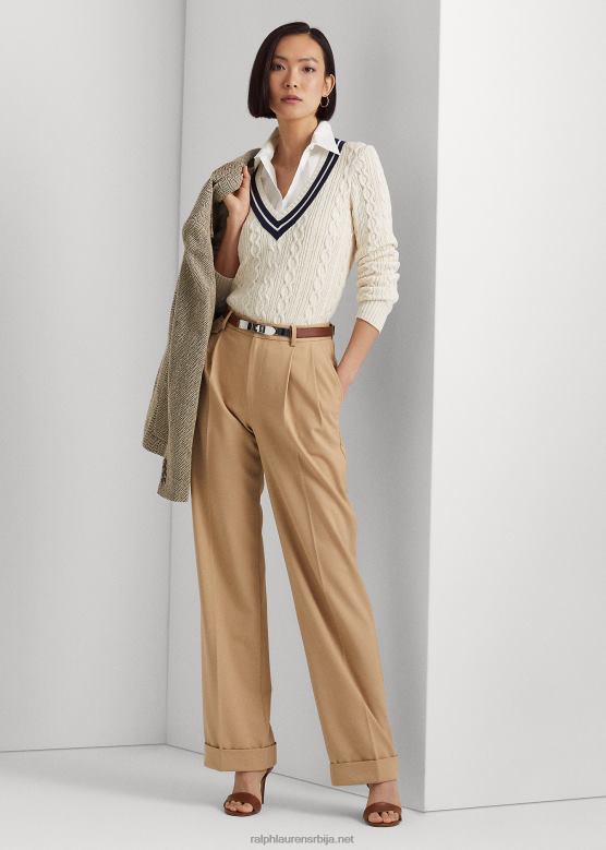 Жене Ralph Lauren плисиране панталоне од кепера од мешавине вуне V2V444385 бреза тан