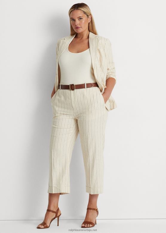 Жене Ralph Lauren пругасте кепер широке скраћене панталоне V2V444416 крем/пречишћена морнарска