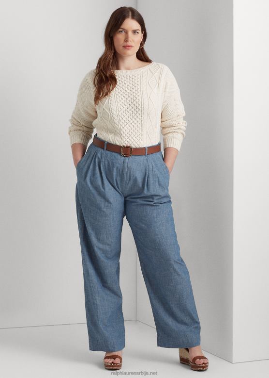 Жене Ralph Lauren плисиране шамбре панталоне широких ногавица V2V444603 берил плаво прање