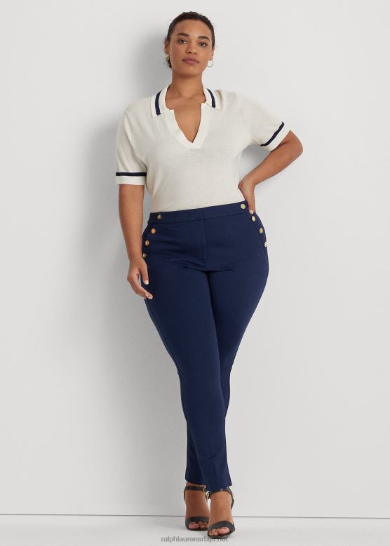 Жене Ralph Lauren понте панталоне са обрубом на дугмад V2V444620 префињена морнарица