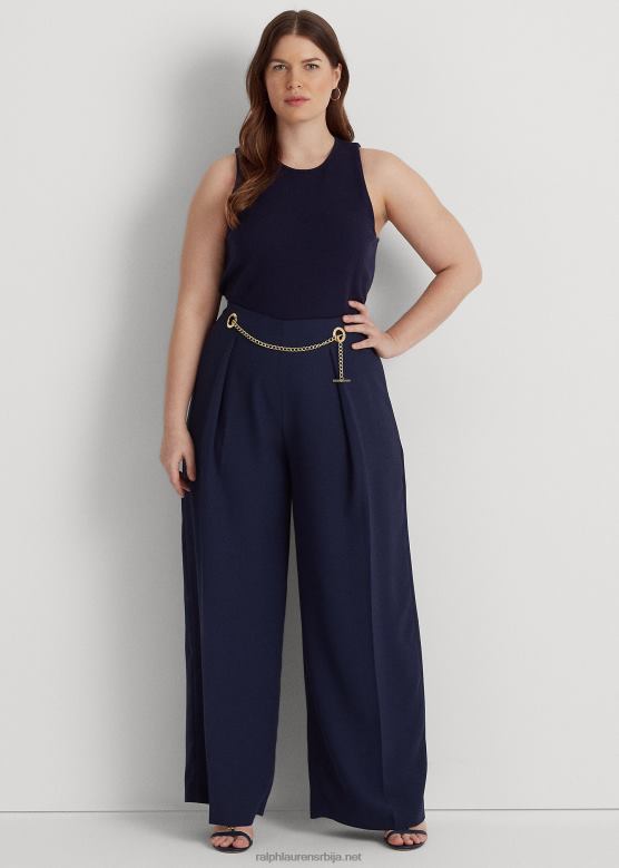 Жене Ralph Lauren плисиране панталоне широких ногавица са ременом од жоржета V2V444686 префињена морнарица