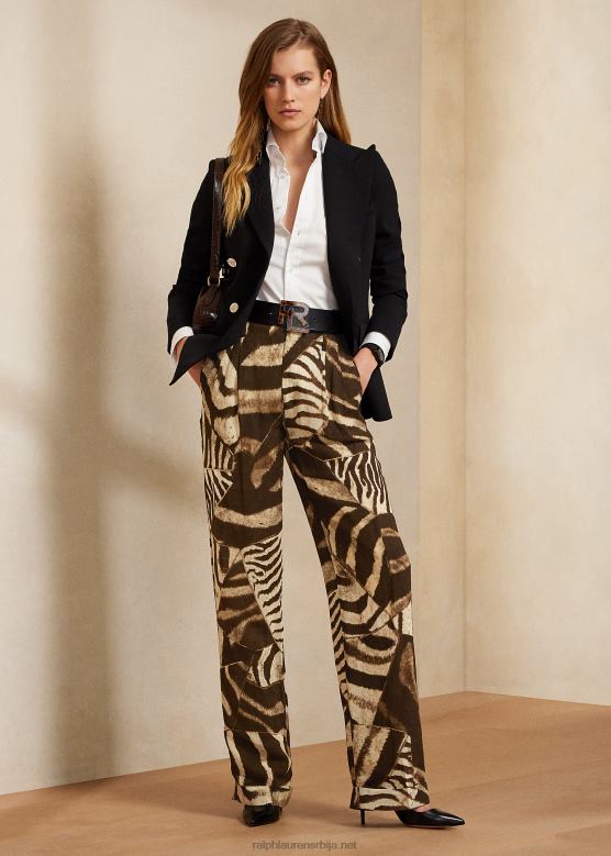 Жене Ralph Lauren ланене панталоне стамфорд са зебрастим принтом V2V449306 браон/крем мулти