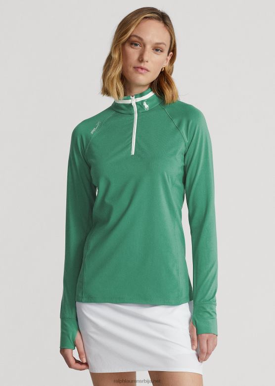 Жене Ralph Lauren пуловер са четвртастим рајсфершлусом од растезљивог дреса V2V449409 сплав зелена/керамичка бела