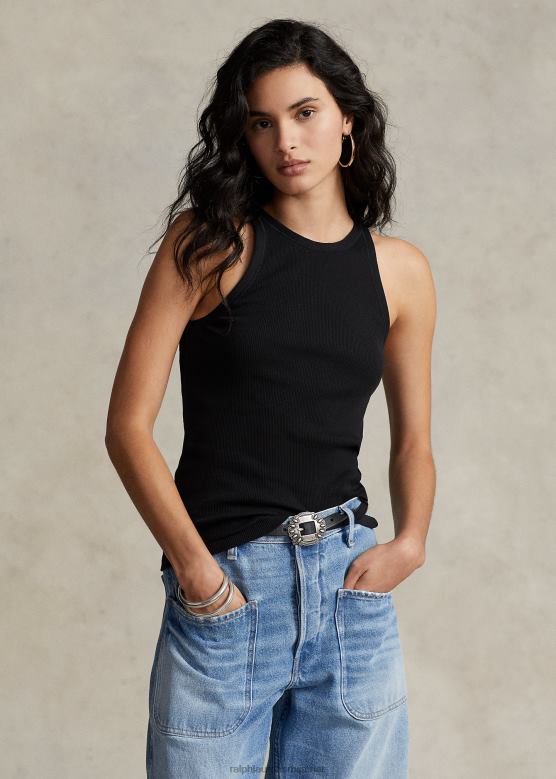 Жене Ralph Lauren ребраста памучна мајица без рукава V2V442871 црн