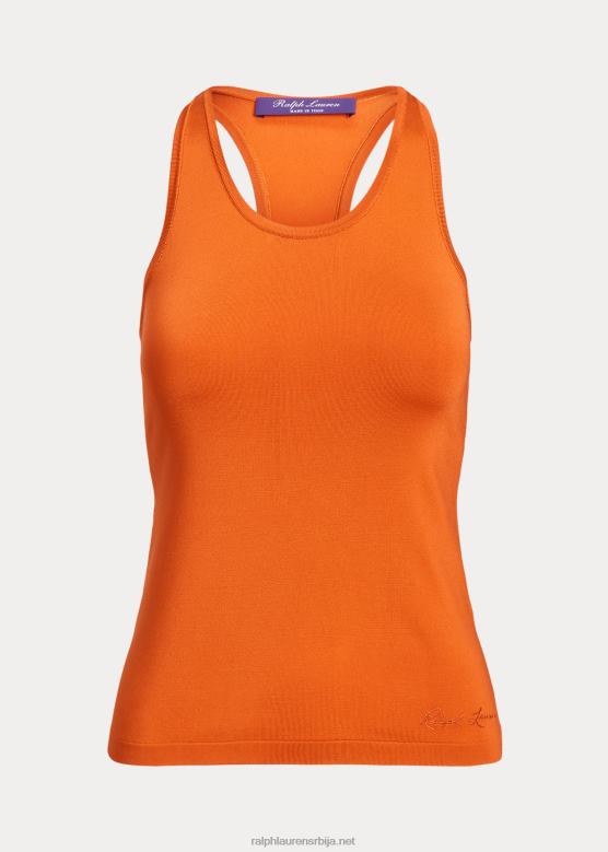 Жене Ralph Lauren растезљива свилена мајица са тркачким леђима V2V449373 мак поморанџа