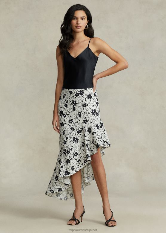 Жене Ralph Lauren асиметрична ланена сукња са набораним цветовима V2V442942 црни љиљан на крему