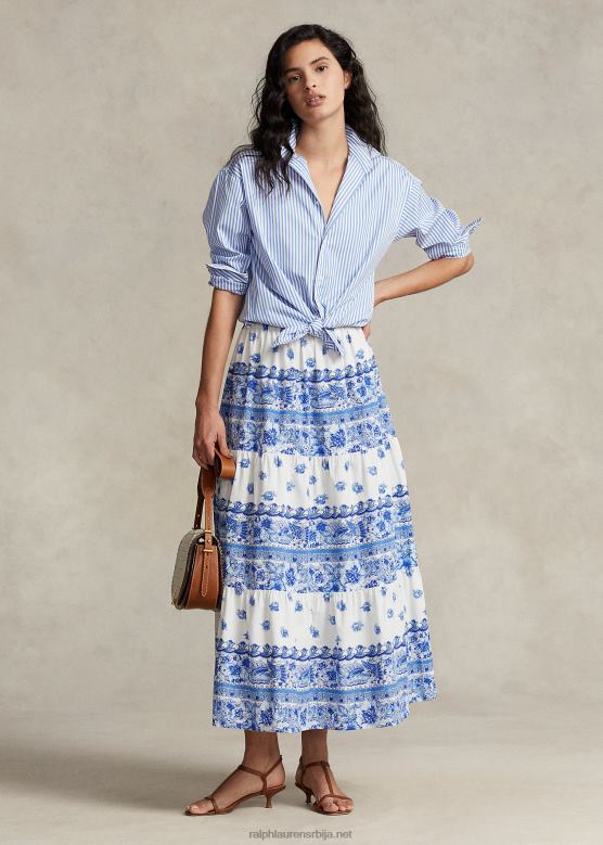 Жене Ralph Lauren памучна сукња са цветним пругама V2V443119 плава цветна трака