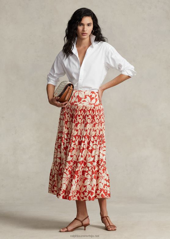 Жене Ralph Lauren сатенска плисирана миди сукња са штампом V2V443196 отисак листова брезе