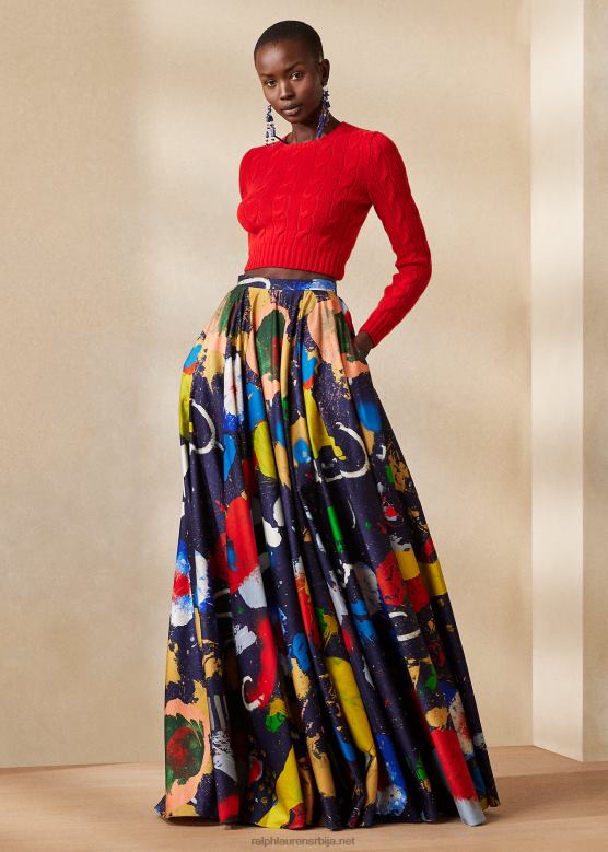 Жене Ralph Lauren памучна сатенска сукња магуире принт V2V443470 лук нави мулти