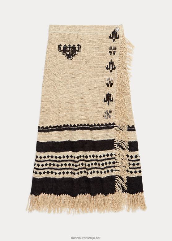 Жене Ralph Lauren ланено-свилена жакардна сукња са ресама V2V443617 крем/црна