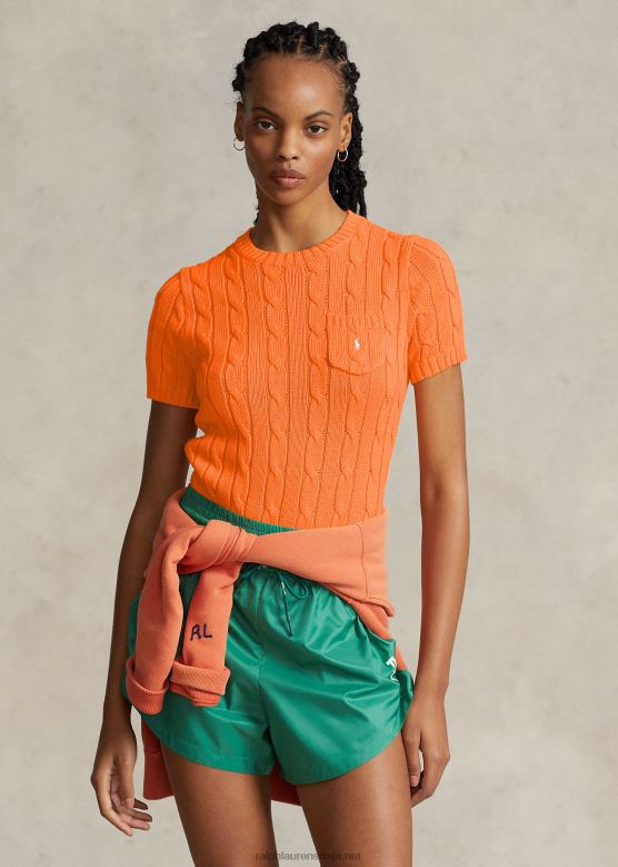 Жене Ralph Lauren плетени памучни џемпер кратких рукава V2V442896 поштена наранџаста