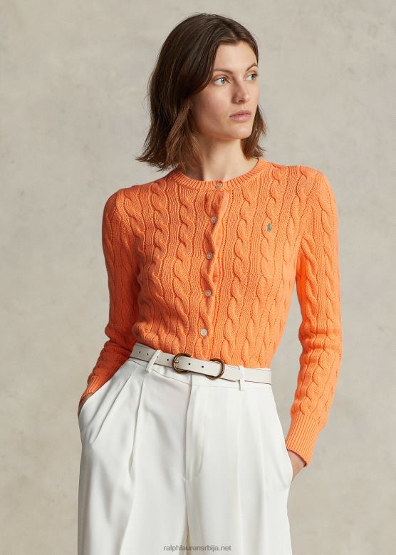 Жене Ralph Lauren плетени памучни кардиган са округлим изрезом V2V442899 поштена наранџаста