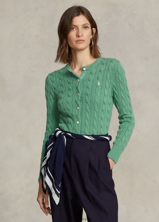 Жене Ralph Lauren плетени памучни кардиган са округлим изрезом V2V442900 фарваи греен