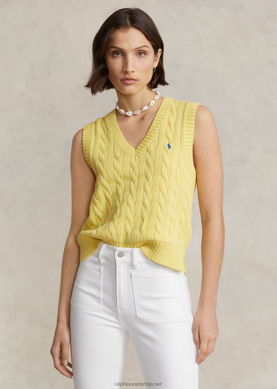 Жене Ralph Lauren плетени памучни џемпер са в-изрезом V2V442903 беекман иеллов