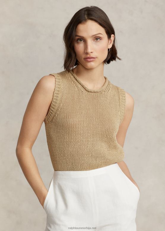 Жене Ralph Lauren ланено-памучни џемпер без рукава V2V442905 основни песак