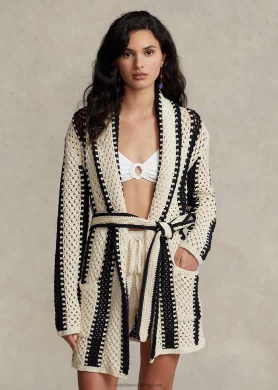 Жене Ralph Lauren Кардиган од платна и памука са гео-тракама V2V442930 црна/крем