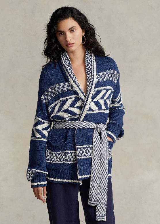 Жене Ralph Lauren памучно-ланени кардиган са гео-тракама V2V443054 морнарица мулти