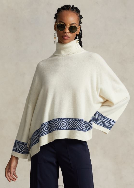 Жене Ralph Lauren долчевина од кашмира са гео-мотивом V2V443075 пергамент крем / морнарица