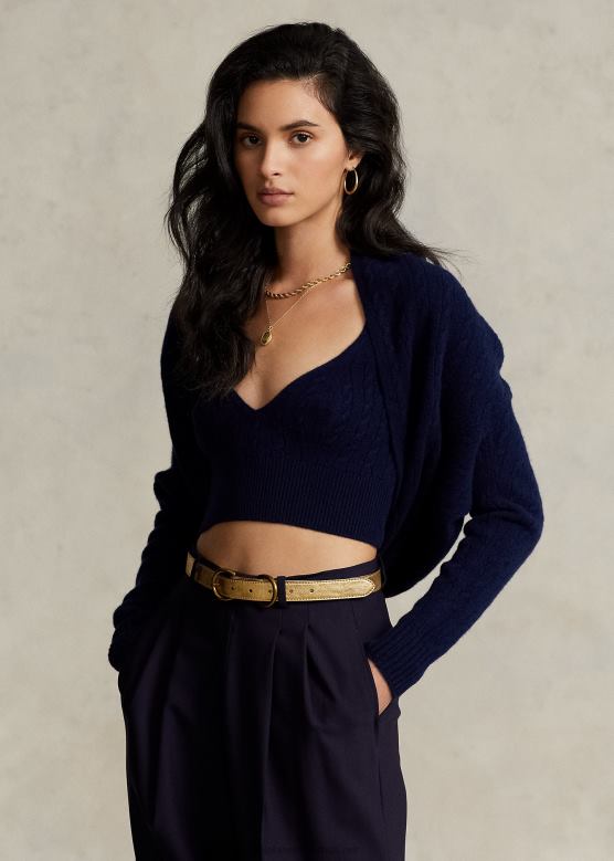 Жене Ralph Lauren кабловска плетена вуна-кашмир слегање раменима V2V443103 морнарица