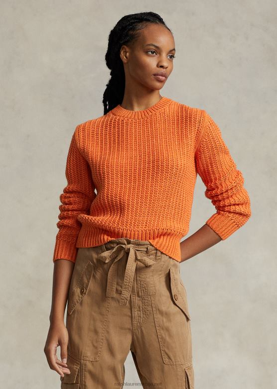 Жене Ralph Lauren ажурни џемпер са округлим изрезом од мешавине памука V2V443151 наранџасти мутли