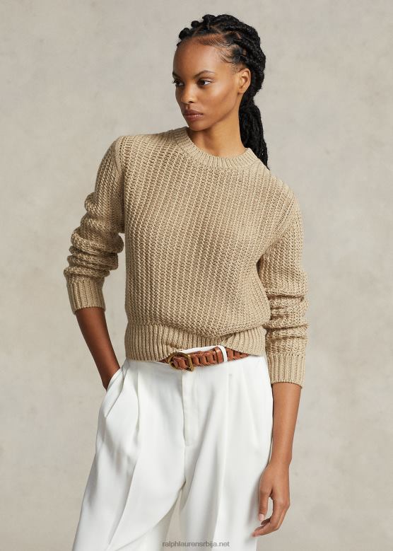 Жене Ralph Lauren ажурни џемпер са округлим изрезом од мешавине памука V2V443152 тан мулти