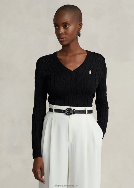 Жене Ralph Lauren плетени џемпер са в-изрезом V2V443335 црно бели