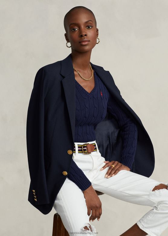 Жене Ralph Lauren плетени џемпер са в-изрезом V2V443336 ловачка морнарица