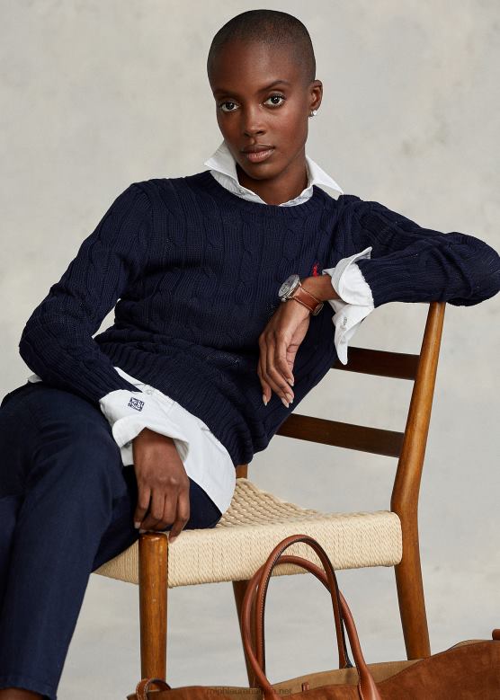 Жене Ralph Lauren џемпер од кабловског плетења слим фит V2V443358 ловачка морнарица