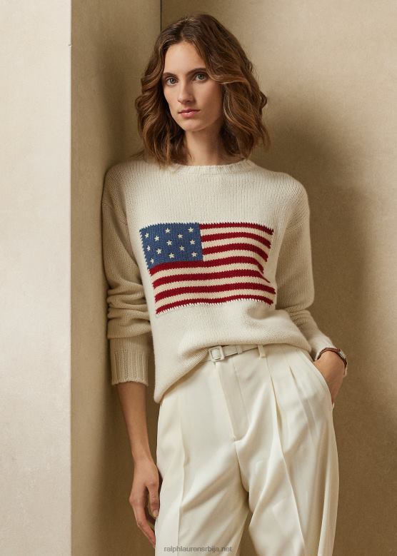 Жене Ralph Lauren џемпер од кашмира са заставом V2V443450 лук крем са заставом