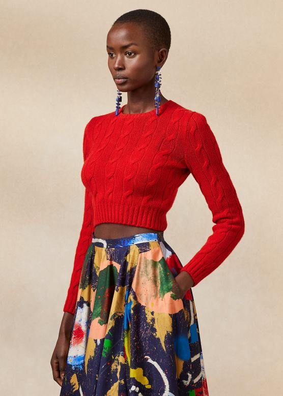 Жене Ralph Lauren скраћени џемпер од кашмира од плетеног кабла V2V443471 битанга