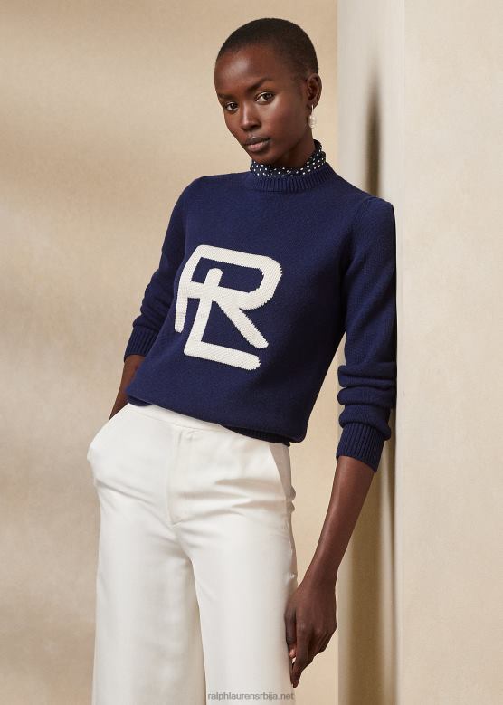 Жене Ralph Lauren интарзија-плетени рл мерино-свилени џемпер V2V443474 лук тамноплава/лук крема