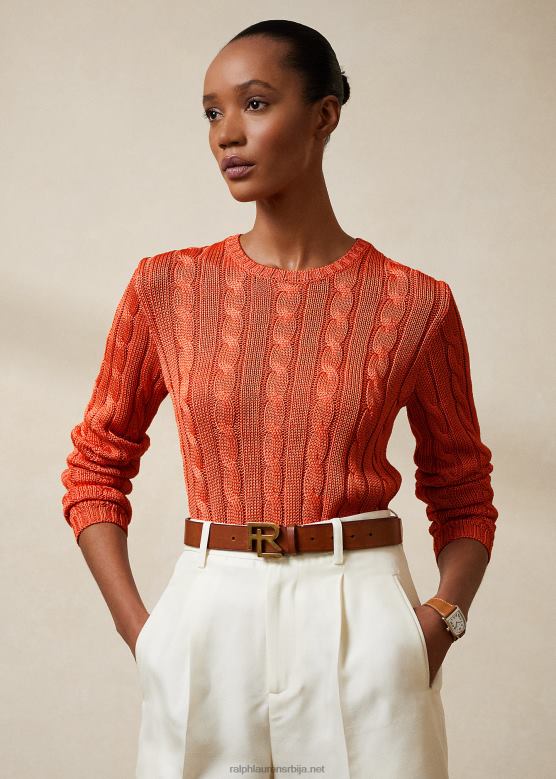 Жене Ralph Lauren плетени свилени џемпер са округлим изрезом V2V443484 диња