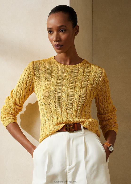 Жене Ralph Lauren плетени свилени џемпер са округлим изрезом V2V443485 класична жута