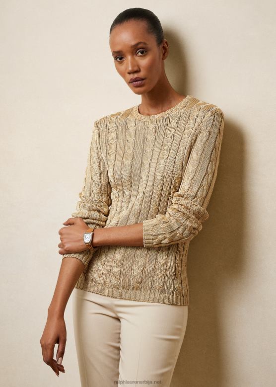 Жене Ralph Lauren плетени свилени џемпер са округлим изрезом V2V443486 песак