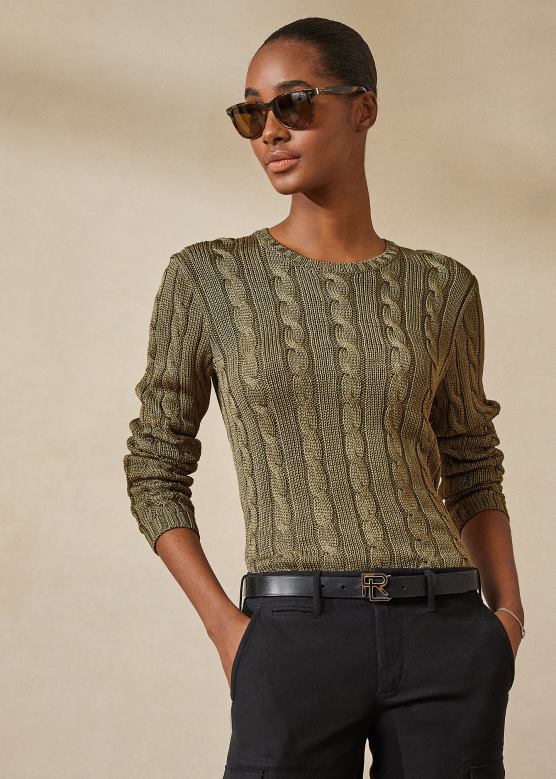 Жене Ralph Lauren плетени свилени џемпер са округлим изрезом V2V443487 лишајева зелена