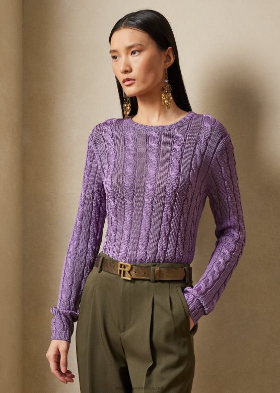 Жене Ralph Lauren плетени свилени џемпер са округлим изрезом V2V443489 лила