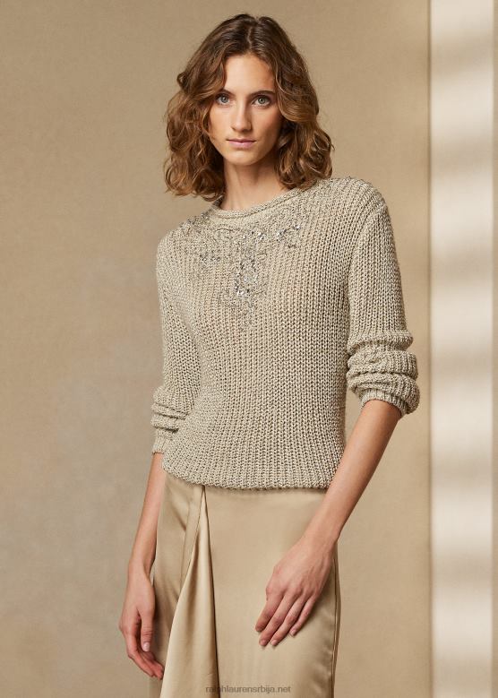 Жене Ralph Lauren украшен свилени џемпер V2V443541 пергаментни твид