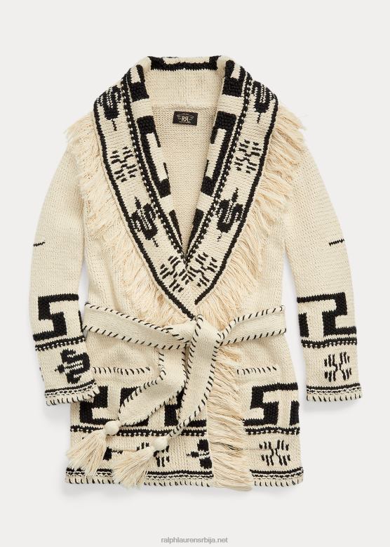 Жене Ralph Lauren ручно плетени памучно-ланени кардиган са ресама V2V443619 крем/црна