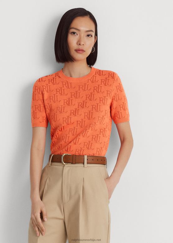 Жене Ralph Lauren џемпер кратких рукава од жакарда са монограмом V2V443787 кањонска наранџаста