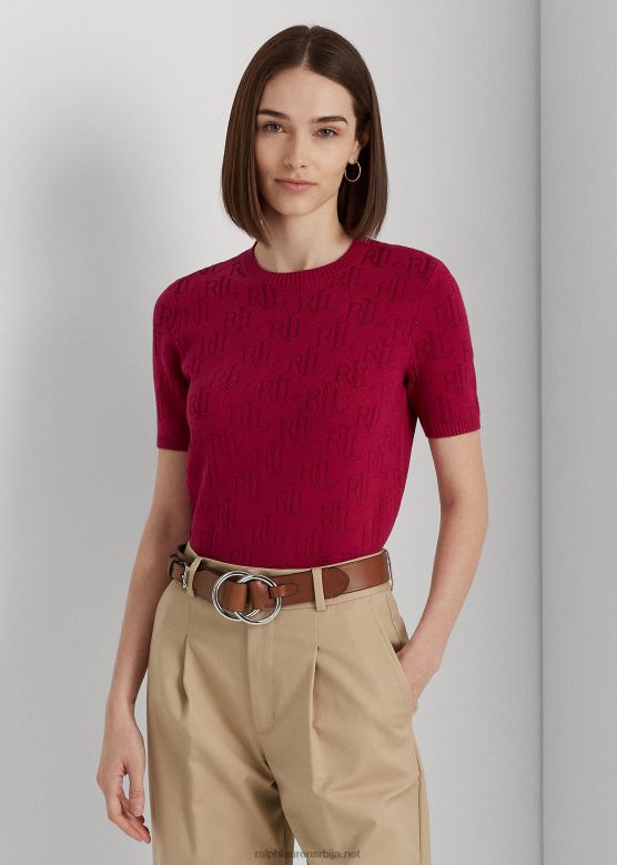 Жене Ralph Lauren џемпер кратких рукава од жакарда са монограмом V2V443788 бобице фуксије
