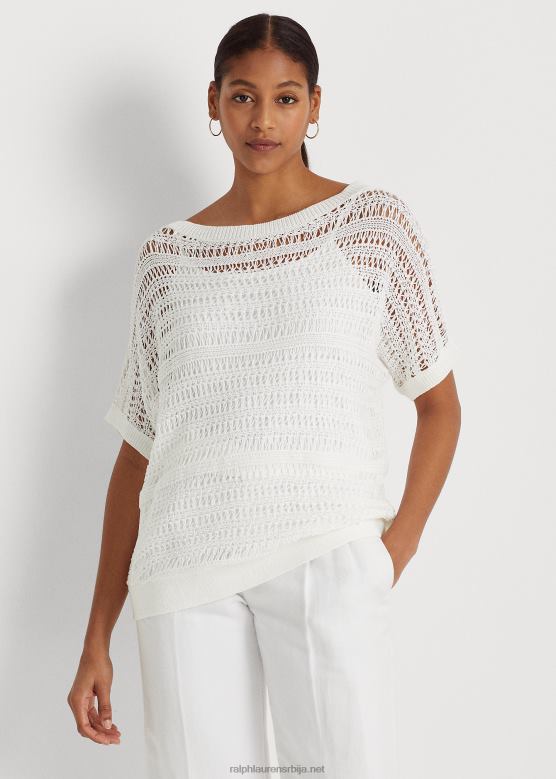 Жене Ralph Lauren памучни мрежасти џемпер кратких рукава V2V443848 бео