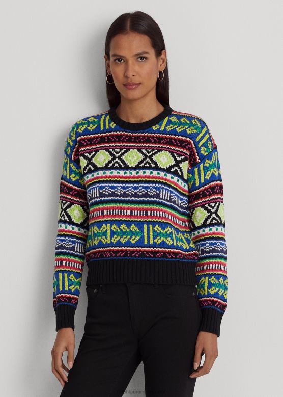 Жене Ralph Lauren памучно-ланени џемпер са великим изрезом са гео мотивом V2V443920 мулти