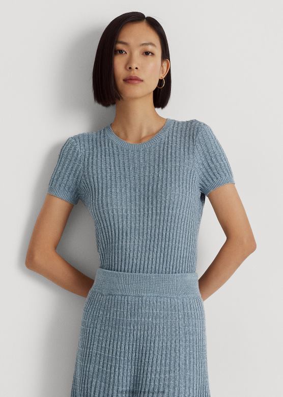 Жене Ralph Lauren ланено-памучни џемпер кратких рукава V2V443947 индиго оцеан мулти