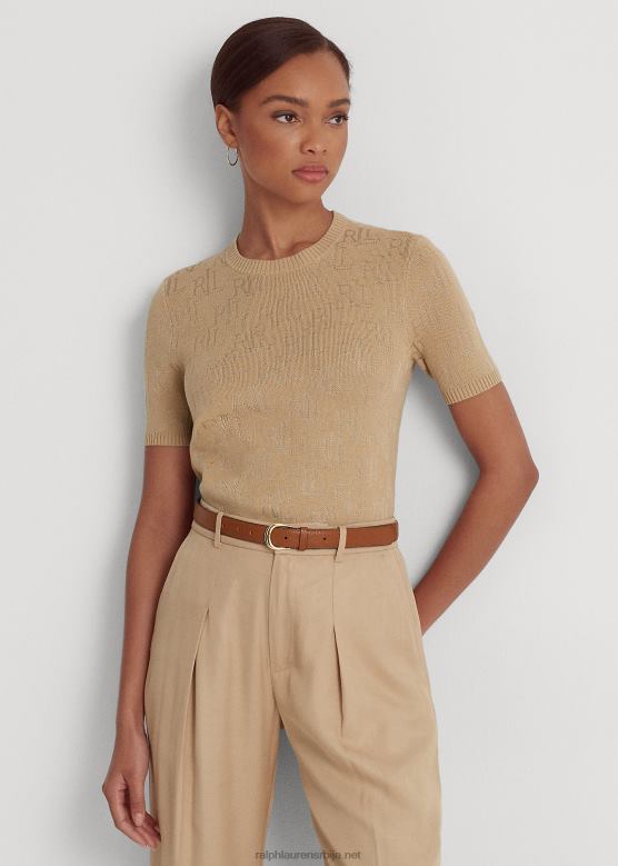 Жене Ralph Lauren џемпер кратких рукава од жакарда са монограмом V2V444289 бреза тан